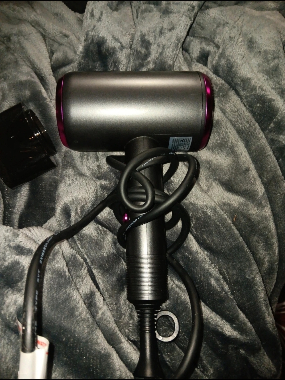 Compact Metallic Hair Dryer with Pink Accents
